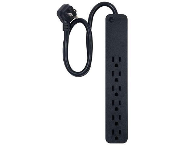 Black Wall Mount 2 Ft Designer Braided Extension Cord GE UltraPro 6 Outlet Surge Protector 45266 Flat Plug 