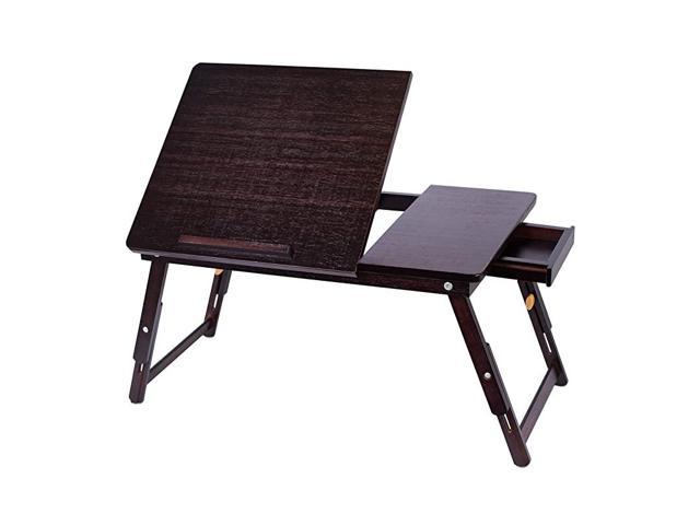 Adjustable Wood Bed Tray Lap Desk Serving Table Folding Legs Bamboo
