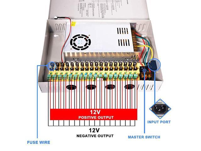 Cctv Power Supply 18ch Channel Port Box Distributed Power Supply Output 12v 30 Amp For Cctv Dvr Security System And Cameras Newegg Com