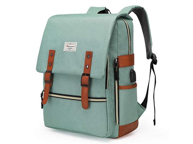 Upgraded Teal Vintage Laptop Backpack College School Bookbag for Women Men Slim Travel Laptop Backpack with USB Charging Port Computer Bag Casual Rucksack Daypack Green