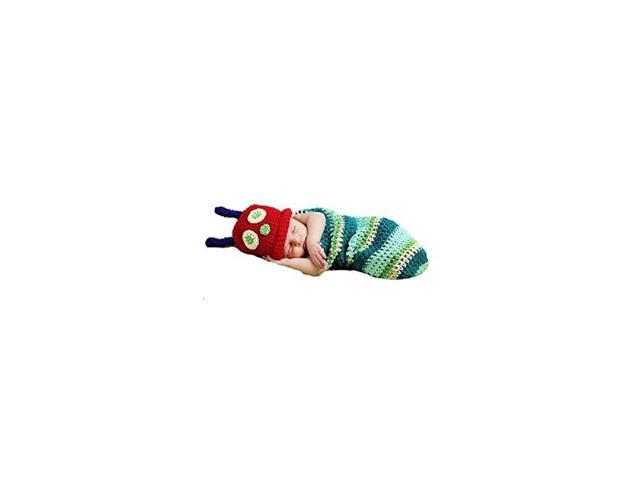 Newborn Baby Crochet Knit Costume Caterpillar Hat Photography Prop Outfits 