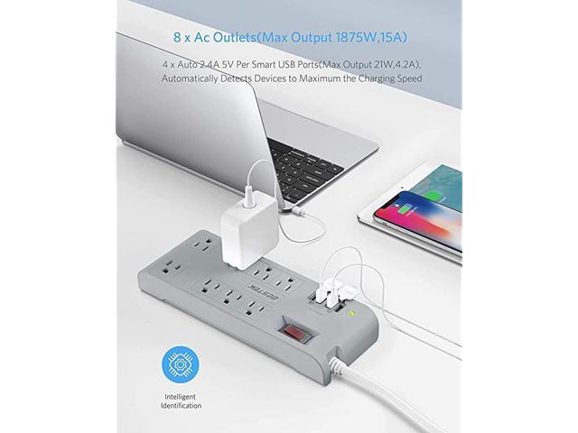 BESTEK 8-Outlet Surge Protector Power Strip 15Amp 5V 4.2A 4 Smart USB Charging