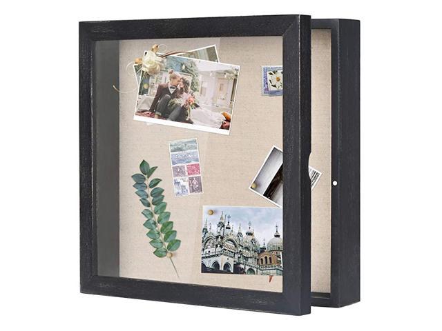 Wood Display Case with Linen Back for Memor Shadow Box Picture Frame 