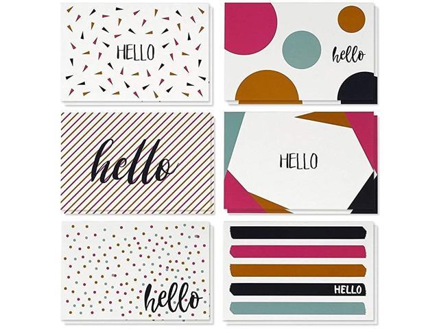 Pack All Occasion Assorted Blank on The Inside Note Cards Greeting Card Bulk Box Set 6 Modern Hello Designs Notecards with Envelopes Included 4 x 6 Inches