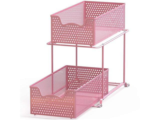 Pink Hot 2 Tier Sliding Cabinet Basket Organizer Drawer
