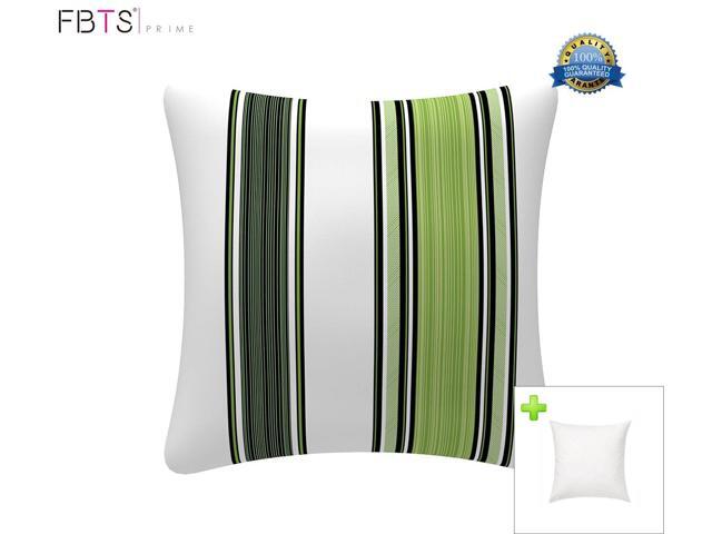 Fbts Prime Outdoor Decorative Pillows With Insert Navy And Green Stripe Patio Accent Throw Covers 18x18 Inches Square Cushions For Couch