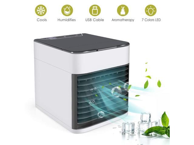 Personal Air Cooler 4 In 1 Space Conditioner Mini Usb Fan Evaporative Humidifier Purifier With 7 Colors Led Portable Desk Cooling For Home