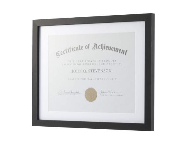 ONE WALL Tempered Glass 11x14 Document Frame with 1 Mat for 8.5x11 Documents Certificate Diploma Mounting Hardware Included Black Wood Picture Photo Frame