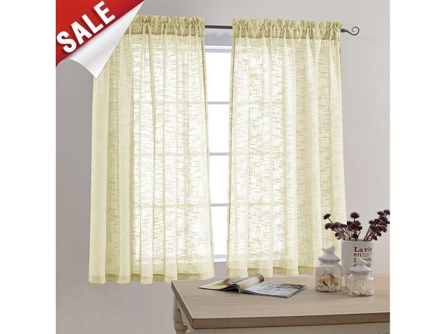 Jinchan Faux Linen Textured Voile Sheer Curtains Rod Pocket Drapes