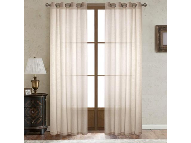 Dreamig Casa Beige Linen Sheer Curtains For Bedroom Solid Semi