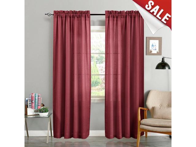 Jinchan Privacy Semi Sheer Curtains For Bedroom Window Curtain Set 2 Panels Linen Textured Casual Weave Sheers Living Room 95 Inch Length Burdy