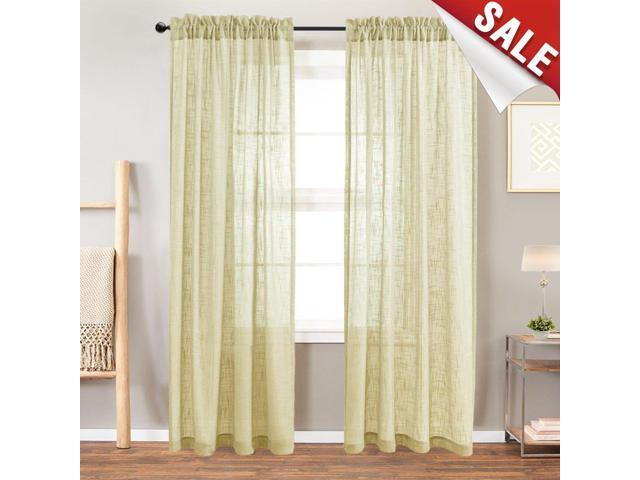 Jinchan Faux Linen Textured Voile Sheer Curtains For Bedroom Rod