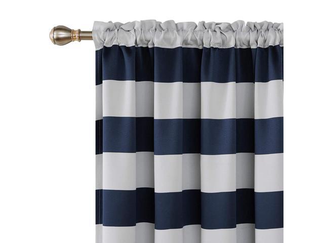 Deconovo Navy Blue Striped Blackout Curtains Rod Pocket Nautical