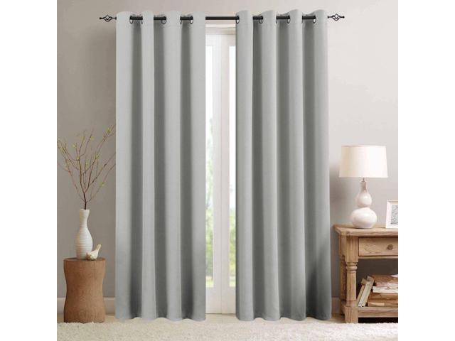 Grey Blackout Curtains For Bedroom 84 Inches Long Triple Weave