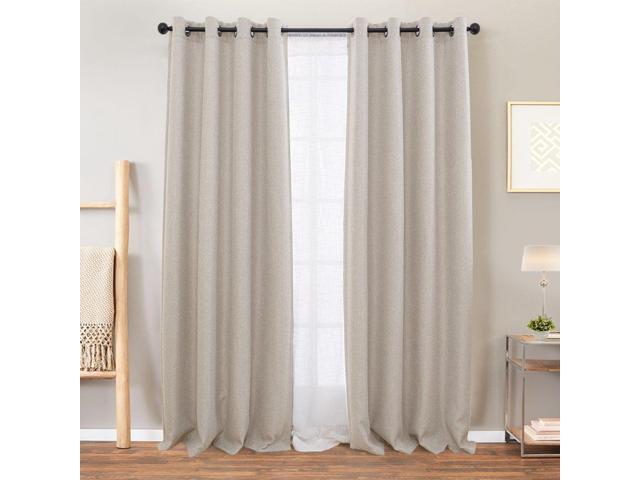 Beige Curtains Linen Textured For Living Room Drapes 95 Inches