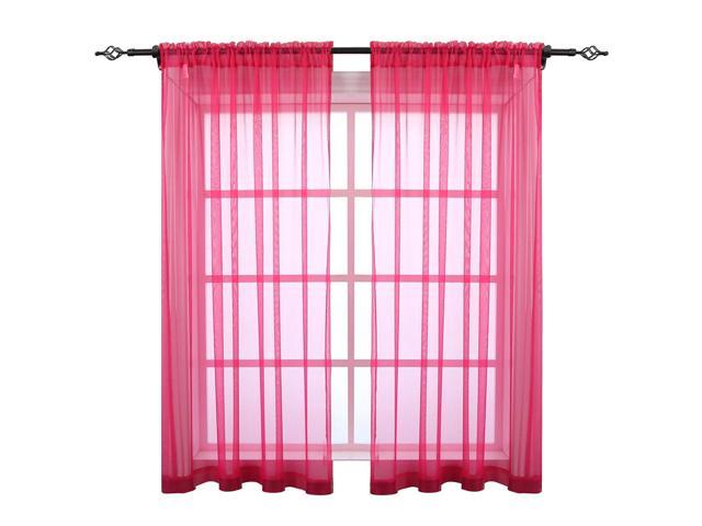 Keqiaosuocai 2 Pieces Solid Color Rod Pocket Sheer Curtains Panels For Bedroom Living Room Hot Pink 52wx63l Set Of 2 Newegg Com