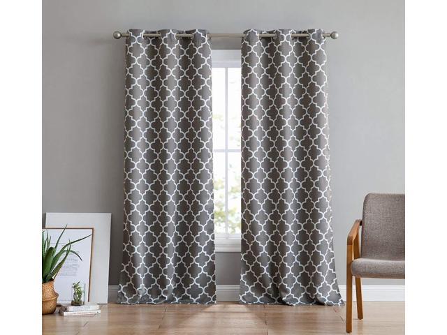 Hlc Me Moroccan Lattice Print Thermal Insulated Room Darkening Blackout Window Curtain Panels For Bedroom Set Of 2 37 W X 84 L Grey Newegg Com