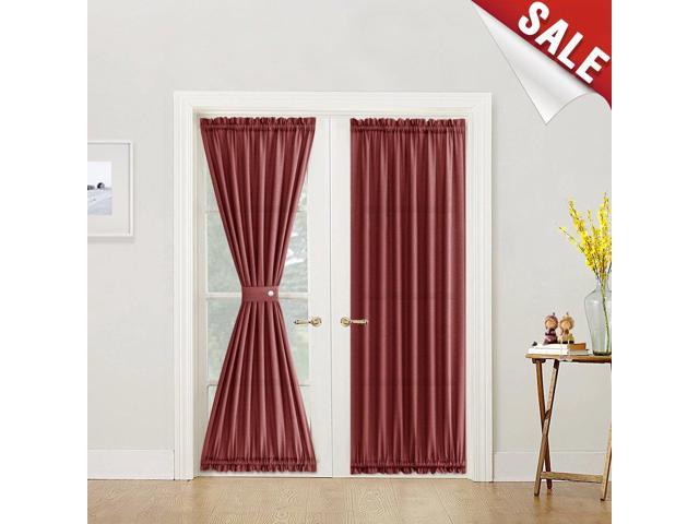 Semi Sheer French Door Panels Privacy Casual Weave Textured French Door Curtains 72 Inch Length Tieback Included Two Panels Burgundy Red