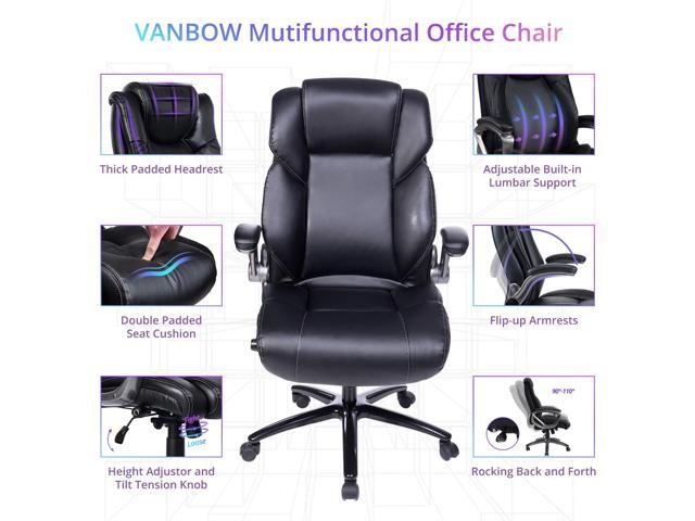 Vanbow Multifunctional Office Chair Executive Computer Desk Task Swivel High Back Adjustable Built In Lumbar Support Tilt Angle And Flip Up