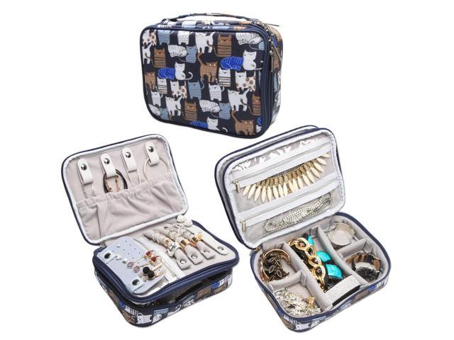 Teamoy Travel Jewelry Organizer Case Storage Bag Holder For Necklace Earrings Rings Watch And More High Capacity Compact Blue Cats Teamoy Travel Jewelry Organizer Case Storage Bag Holder For Necklace Earrings Rings Watch And More High Capacity Compact Blue Cats