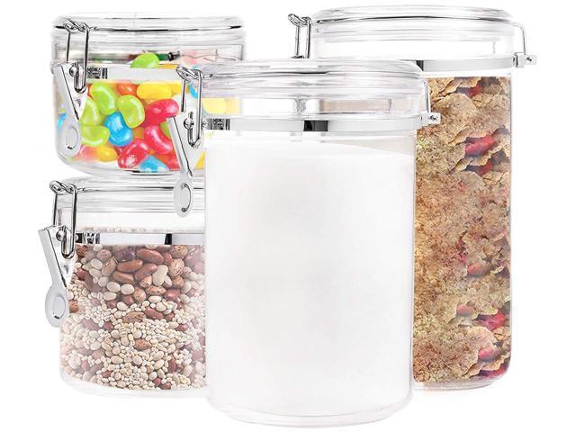 Food Storage Containers Canister Set Of 4 Air Tight Canisters With Lids For Dry Flour Cereal Coffee Rice Acrylic Plastic Clear Glass Airtight