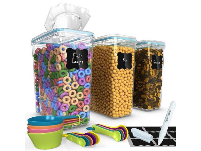 Top Quality Cereal Containers 3 Pc 16 9 Cup 135 2oz Free 14 Measuring Cups Spoons 18 Chalkboard Labels Marker Airtight Dry Food Keepers