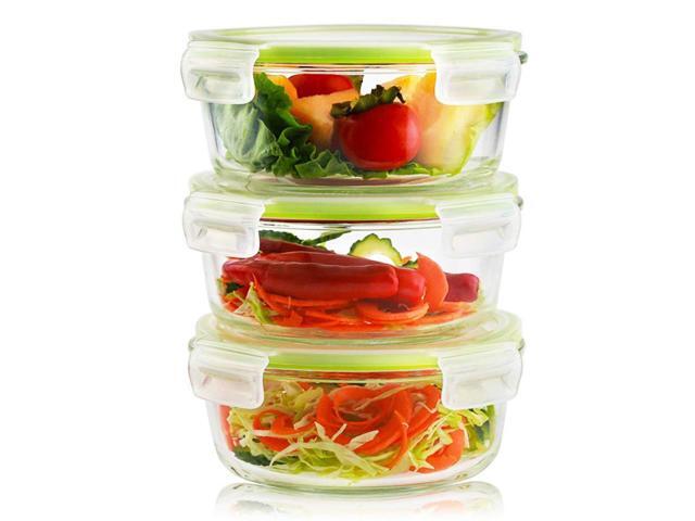 6 Pieces Glass Food Storage Container Set 32oz 3 Containers Lids With Snap Locking Lid Airtight Microwave Oven Freezer Dishwasher
