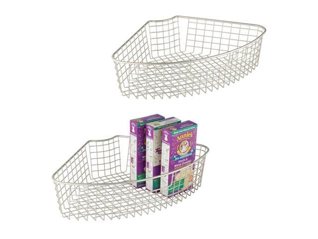 Mdesign Farmhouse Metal Kitchen Cabinet Lazy Susan Storage Organizer Basket With Front Handle Medium Pie Shaped 1 4 Wedge 2 Deep Container Mdesign Farmhouse Metal Kitchen Cabinet Lazy Susan Storage Organizer Basket With Front Handle Medium Pie Shaped 1 4 Wedge 2 Deep Container