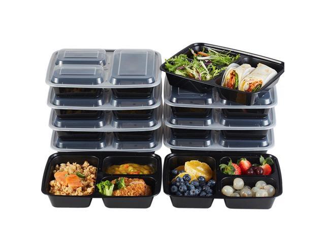 Nutribox 15 Pack 32oz 3 Compartment Plastic Food Storage Containers With Lids Bpa Free Reusable Lunch Bento Box Meal Prep Leak Proof