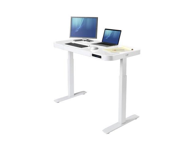 Seville Classics Off65873 Airlift Tempered Glass Electric Standing Desk With Drawer 2 4a Usb Ports 3 Memory Ons Max Height 47 Dual Motors