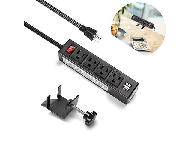 Btu Desktop Clamp Power Strip With 2 Usb Ports Removable Mount Tabletop Surge Protector Switch Desk Socket Connect 4 Ac