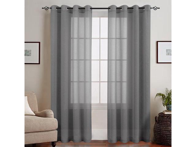 Lazzzy Voile Curtains Bedroom Sheer Curtains 84 Inch Long Grey