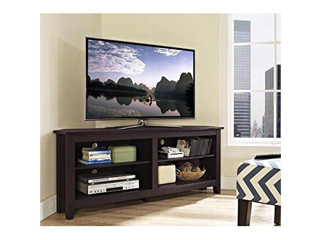We Furniture 58 Wood Corner Tv Stand Console Black Newegg Com