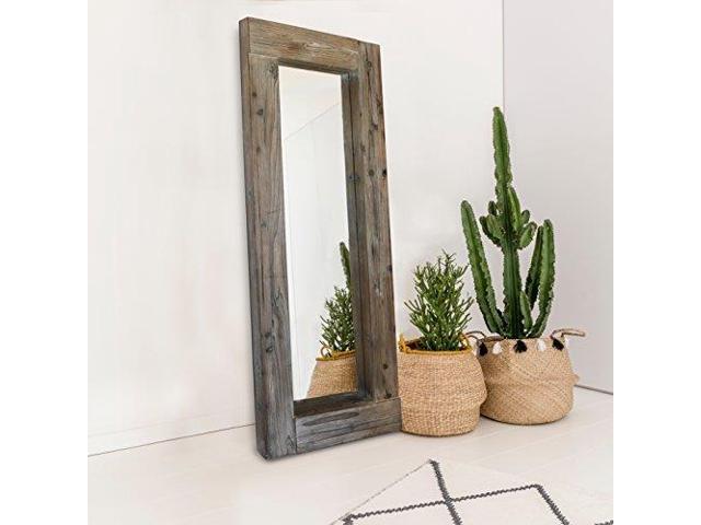 Barnyard Designs Long Decorative Wall Mirror Rustic Distressed Unfinished Wood Frame Vertical And Horizontal Hanging Decor 58 X 24