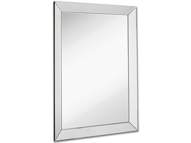 Large Framed Wall Mirror With Angled Beveled Frame Premium Silver Backed Glass Panel Vanity Bedroom Or Bathroom Luxury Mirrored Rectangle