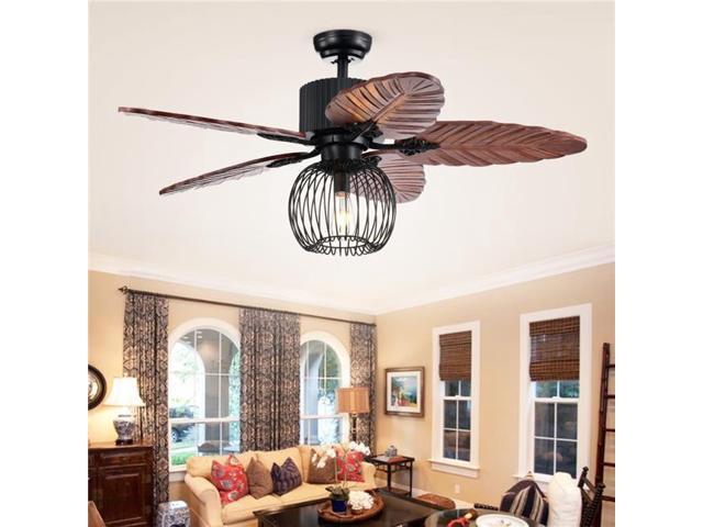 Warehouse Of Tiffany Cfl 8388remo B 48 In Aguano Lighted Ceiling Fan Broad Leaf Blades Black