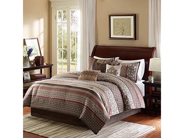 Madison Park Princeton Queen Size Bed Comforter Set In A Bag Teal Jacquard Patterned Striped 7 Pieces Bedding Sets Ultra Soft Microfiber Bedroom