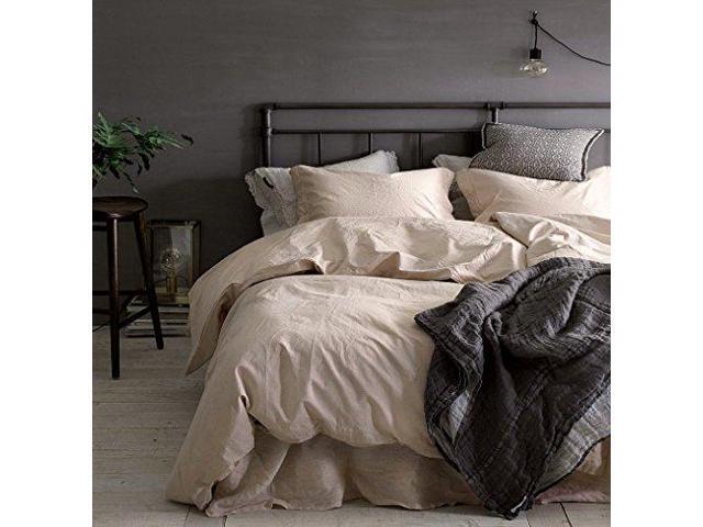 Eikei Washed Cotton Chambray Duvet Cover Solid Color Casual Modern Style Bedding Set Relaxed Soft Feel Natural Wrinkled Look King White Newegg Com