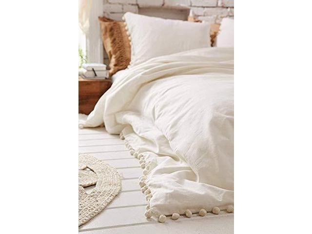 White Pom Duvet Cover Fringed Boho Comforters Cotton Twin 68inx90in Newegg Com