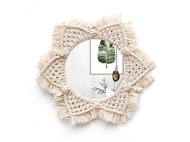 Bluemake Hanging Wall Mirror With Macrame Handmade Home Decoration Hanging Wall Mirror With Macrame