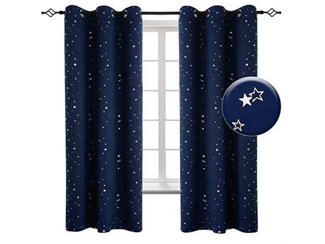 Bgment Star Kids Bedroom Blackout Curtains Grommet Thermal Insulated Print Room Darkening Living Curtain Set Of 2 Panels 38 X 45 Inch Blue