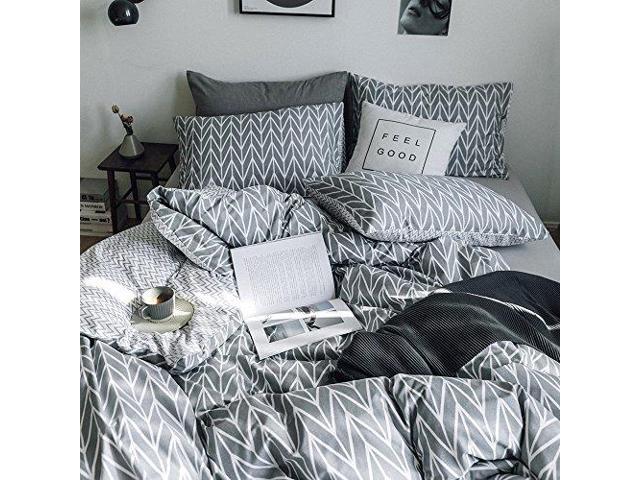 High Premium Cotton Plaid Full Bedding Sets White 3 Piece Men Boys Queen Geometric Duvet Cover Set Reversible Checd Kids Comforter