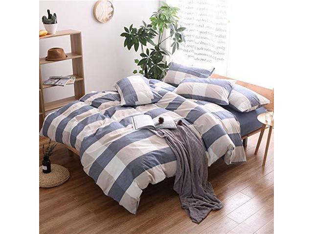 Highbuy Premium Cotton Plaid Full Bedding Sets White 3 Piece Men