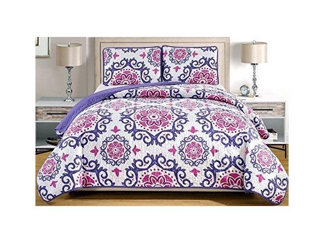 2piece Fine Printed Quilt Set Reversible Bedspread Coverlet Twin