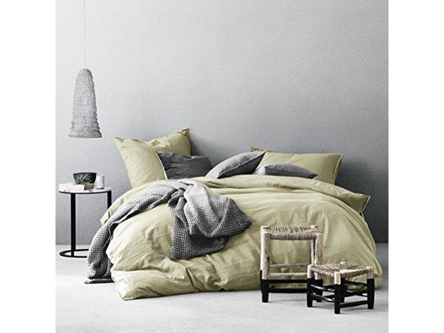 Eikei Washed Cotton Chambray Duvet Cover Solid Color Casual