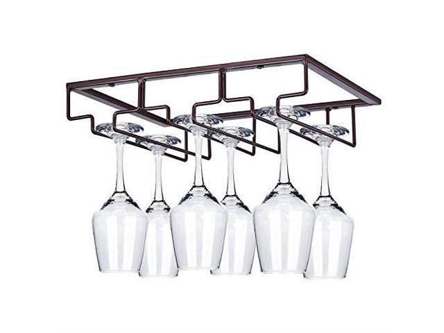 Defway Wine Glass Rack Under Cabinet Stemware Holder Glasses Storage Hanger Metal Organizer For Bar Kitchen Black Newegg Com