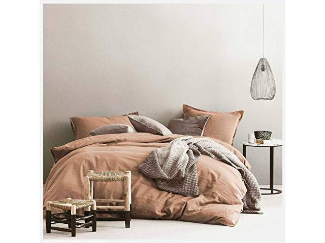 Eikei Washed Cotton Chambray Duvet Cover Solid Color Casual Modern Style Bedding Set Relaxed Soft Feel Natural Wrinkled Look King White Newegg Com