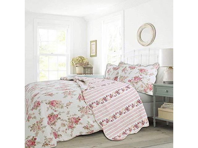 Cozy Line Home Fashions Daisy Field Bedding Quilt Set Pink White Flower Fl Embroidered Real Patchwork 100 Cotton Reversible Coverlet Bedspread