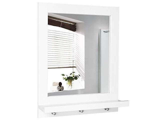Homfa Bathroom Wall Mirror Vanity Makeup Framed With Shelf And 3 Hanging Hooks Multipurpose For Home Dark Brown Newegg Com
