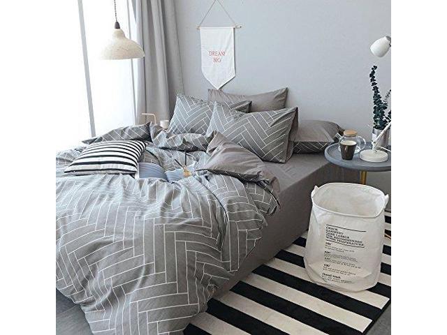 High Premium Cotton Plaid Full Bedding Sets White 3 Piece Men Boys Queen Geometric Duvet Cover Set Reversible Checd Kids Comforter